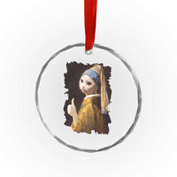 Funny Cat With A Pearl Earring Parody Art Crystal Glass Ornament TS12