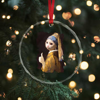 Funny Cat With A Pearl Earring Parody Art Crystal Glass Ornament TS12