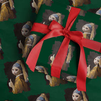 Funny Cat With A Pearl Earring Parody Art Wrapping Paper Roll - Wonder Print Shop