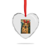 Funny Cat With Dog Selfie Christmas Heart Crystal Glass Ornament Pet Lover Xmas Gift - Wonder Print Shop