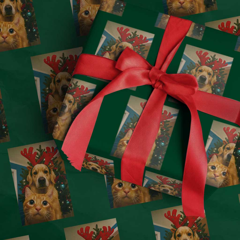 Funny Cat With Dog Selfie Christmas Wrapping Paper Roll Pet Lover Xmas Gift - Wonder Print Shop
