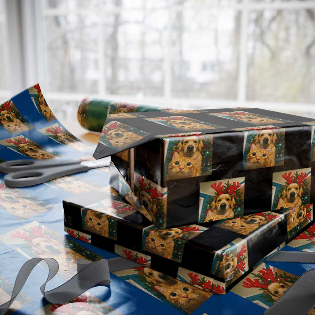 Funny Cat With Dog Selfie Christmas Wrapping Paper Roll Pet Lover Xmas Gift - Wonder Print Shop