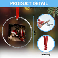 Funny Cat With Santa Selfie Christmas Crystal Glass Ornament - Wonder Print Shop