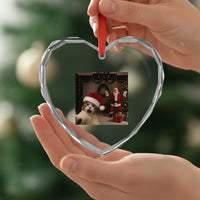 Funny Cat With Santa Selfie Christmas Heart Crystal Glass Ornament - Wonder Print Shop