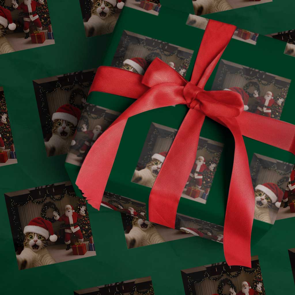 Funny Cat With Santa Selfie Christmas Wrapping Paper Roll - Wonder Print Shop