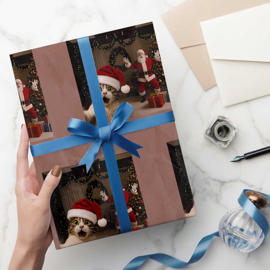 Funny Cat With Santa Selfie Christmas Wrapping Paper Roll - Wonder Print Shop