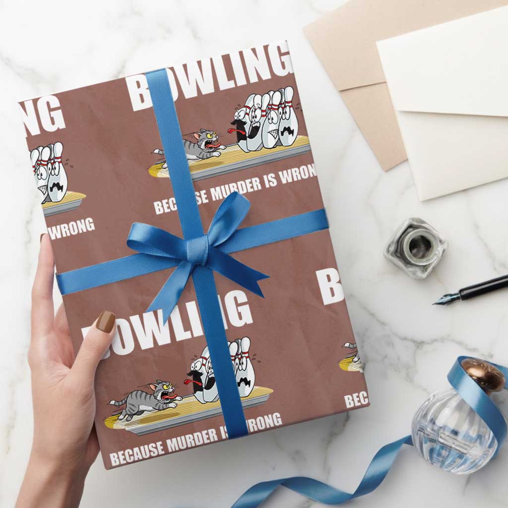 Funny Cat Wrapping Paper Roll Bowling Because Murder Is Wrong Gift - Wonder Print Shop