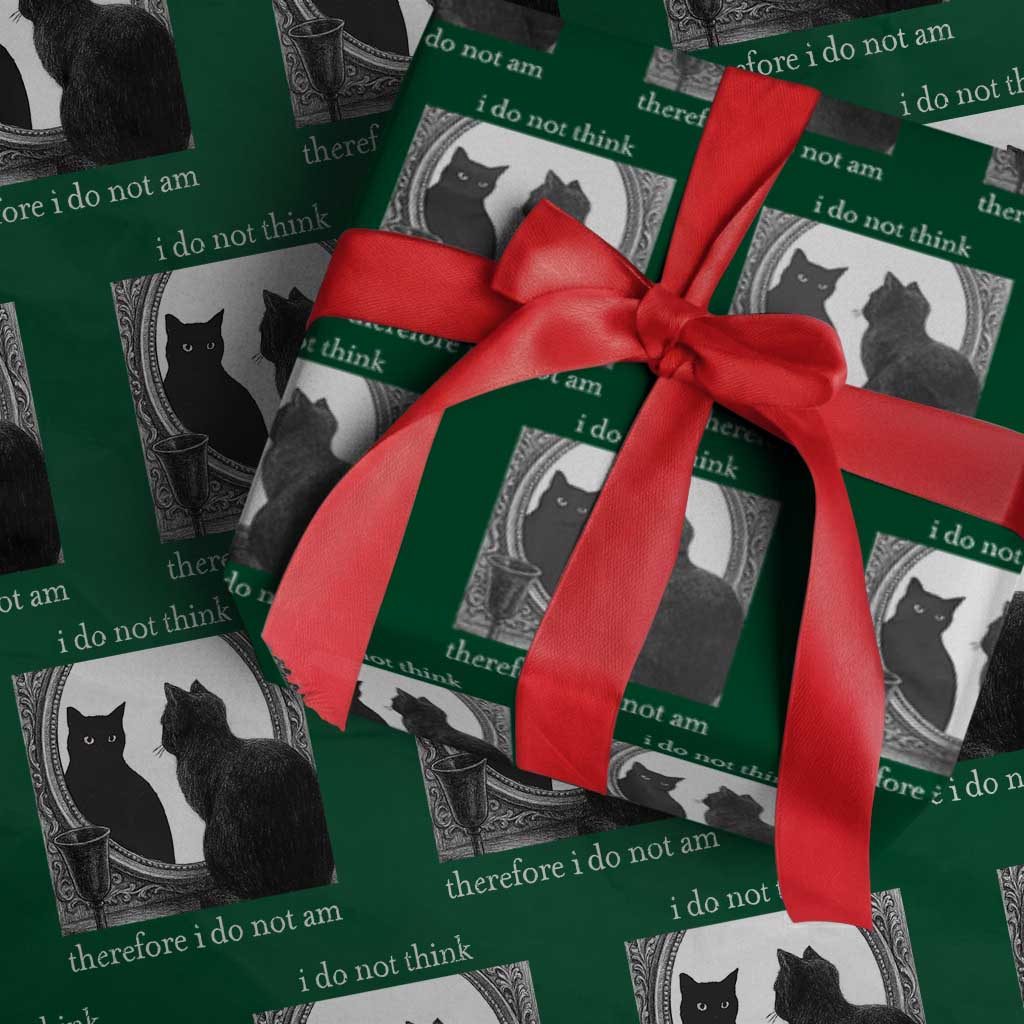 Funny Cat Wrapping Paper Roll I Do Not Think Therefore I Do Not Am Goth Emo Grunge Witchy - Wonder Print Shop