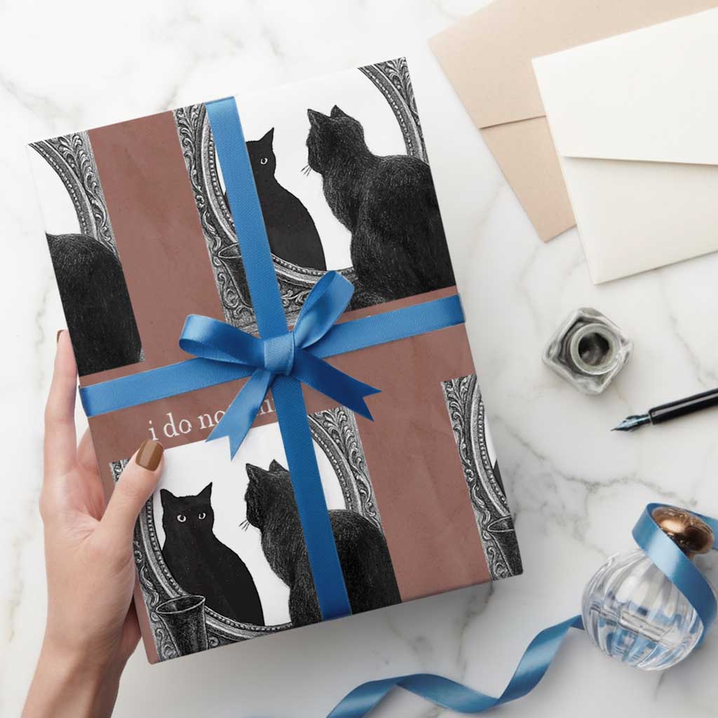 Funny Cat Wrapping Paper Roll I Do Not Think Therefore I Do Not Am Goth Emo Grunge Witchy - Wonder Print Shop