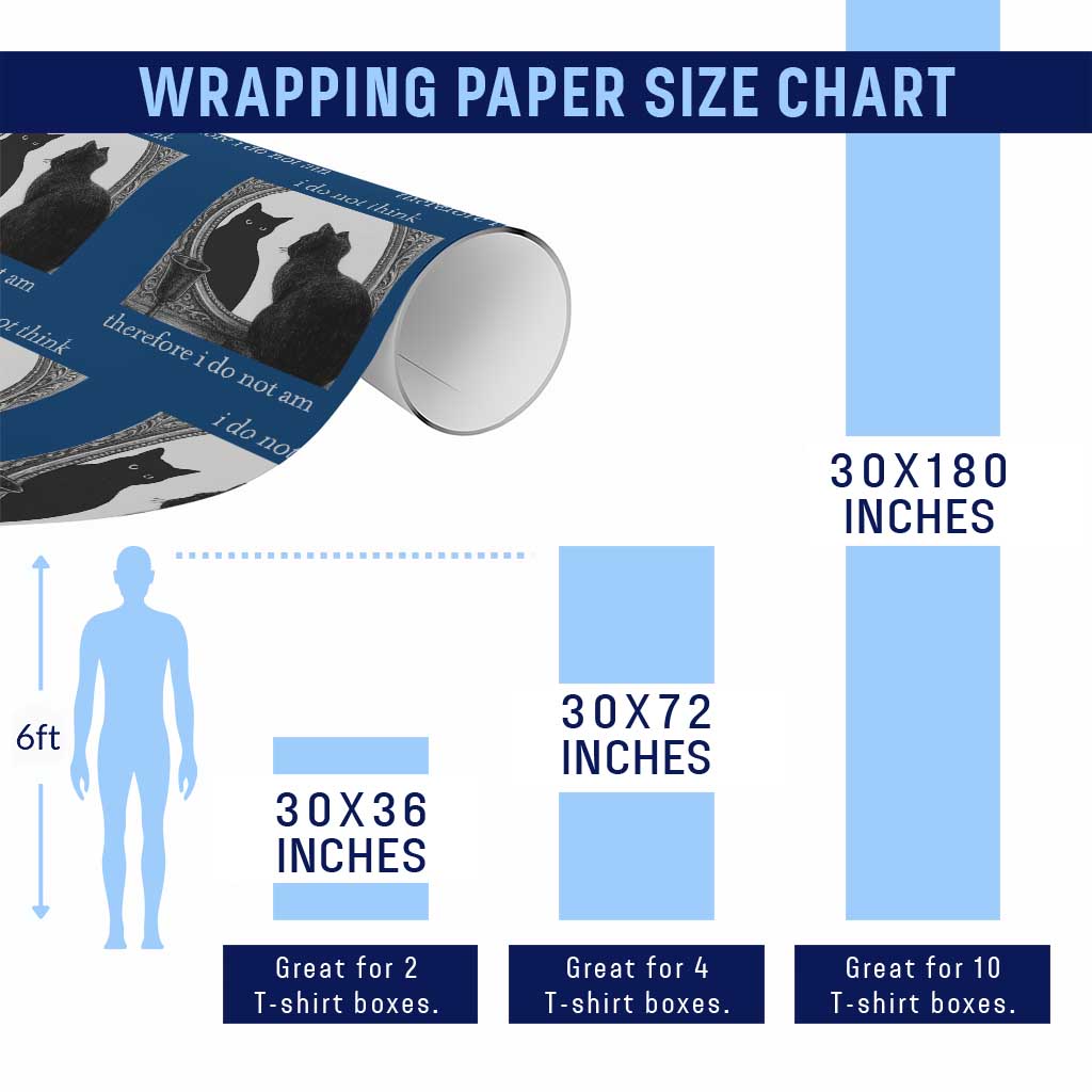 Funny Cat Wrapping Paper Roll I Do Not Think Therefore I Do Not Am Goth Emo Grunge Witchy - Wonder Print Shop