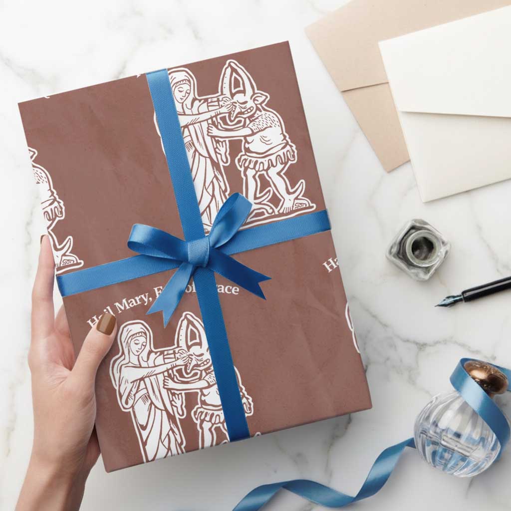 Funny Catholic Faith Humor Wrapping Paper Roll Hail Mary Full of Grace Punch the Devil in the Face