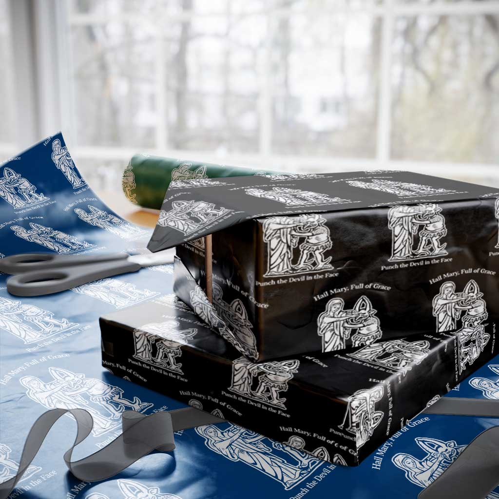 Funny Catholic Faith Humor Wrapping Paper Roll Hail Mary Full of Grace Punch the Devil in the Face