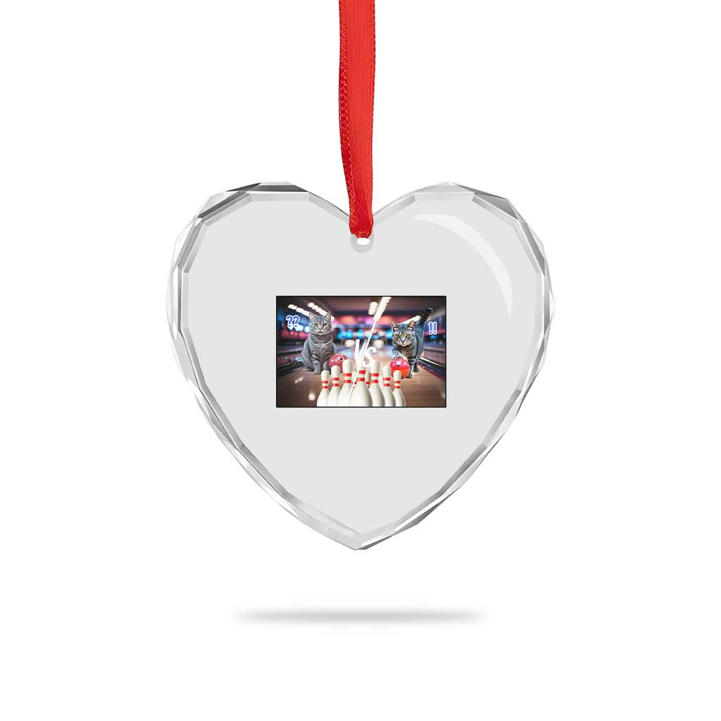 Funny Cats Bowling Battle Heart Crystal Glass Ornament Gift For Cat Lovers - Wonder Print Shop