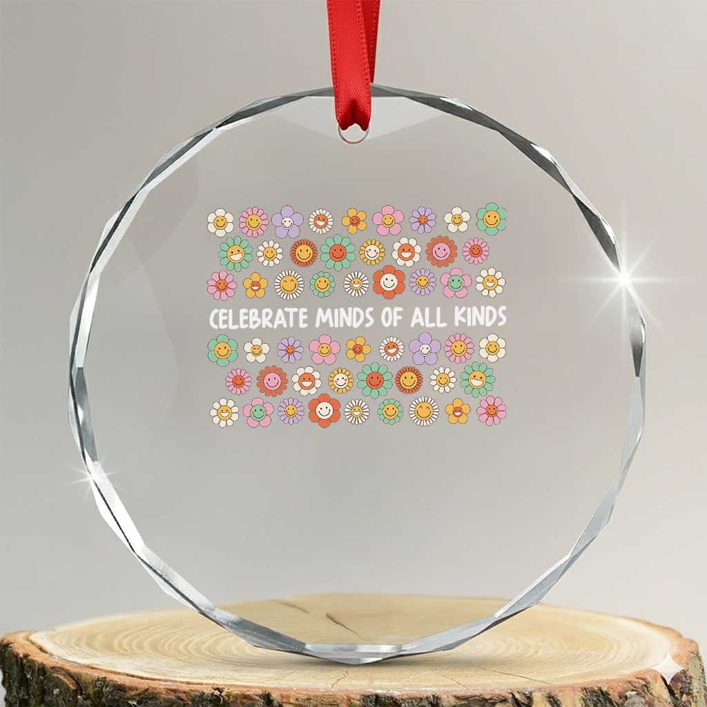 Funny Celebrate Minds Of All Kinds Crystal Glass Ornament Autism Awareness Retro Flower