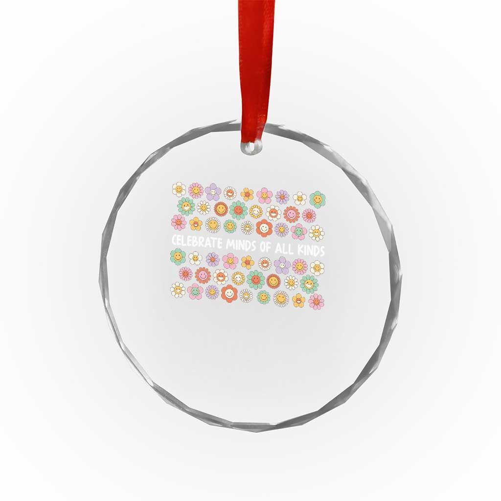 Funny Celebrate Minds Of All Kinds Crystal Glass Ornament Autism Awareness Retro Flower