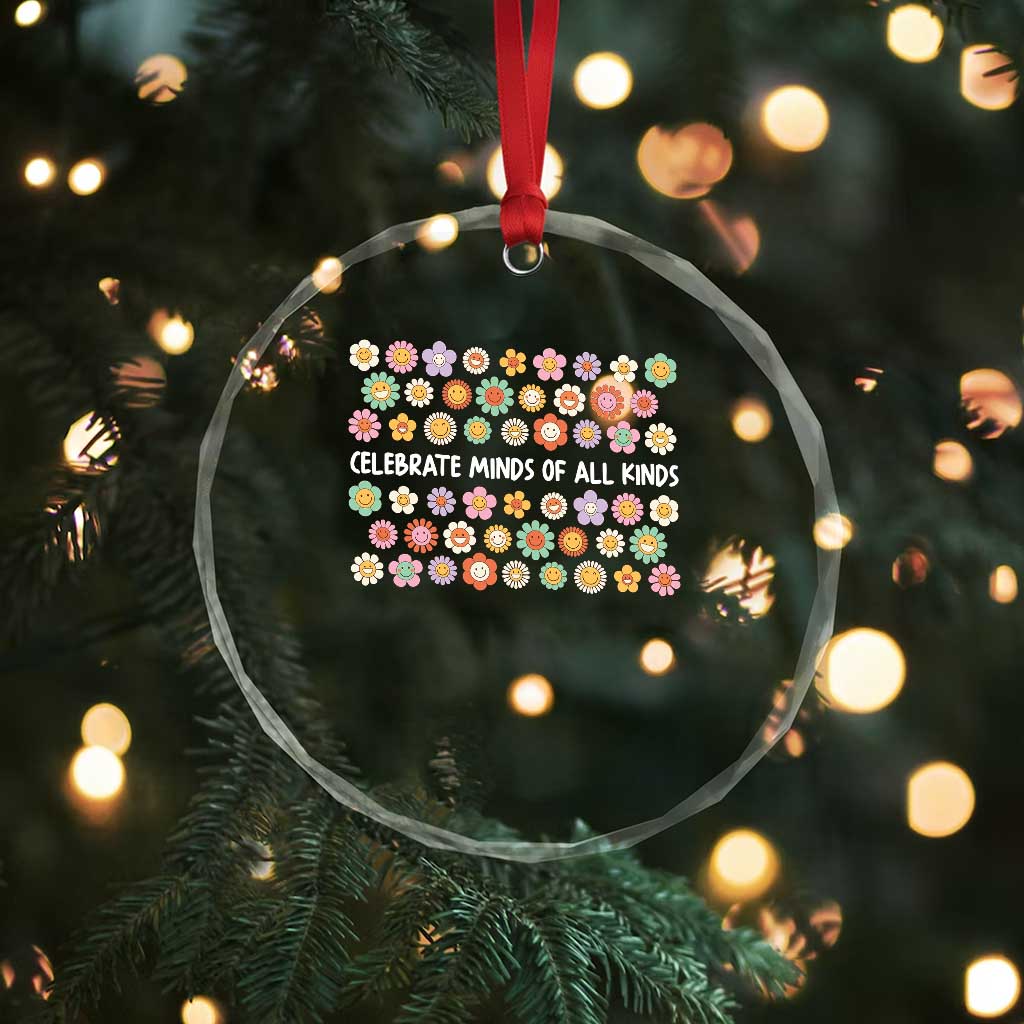 Funny Celebrate Minds Of All Kinds Crystal Glass Ornament Autism Awareness Retro Flower