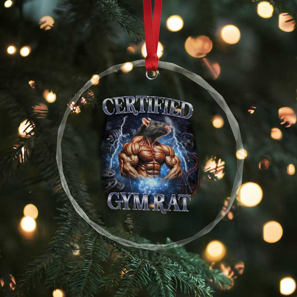 Funny Certified Gym Rat Crystal Glass Ornament Fitness Bodybuilding Gym Lovers Meme - Wonder Print Shop