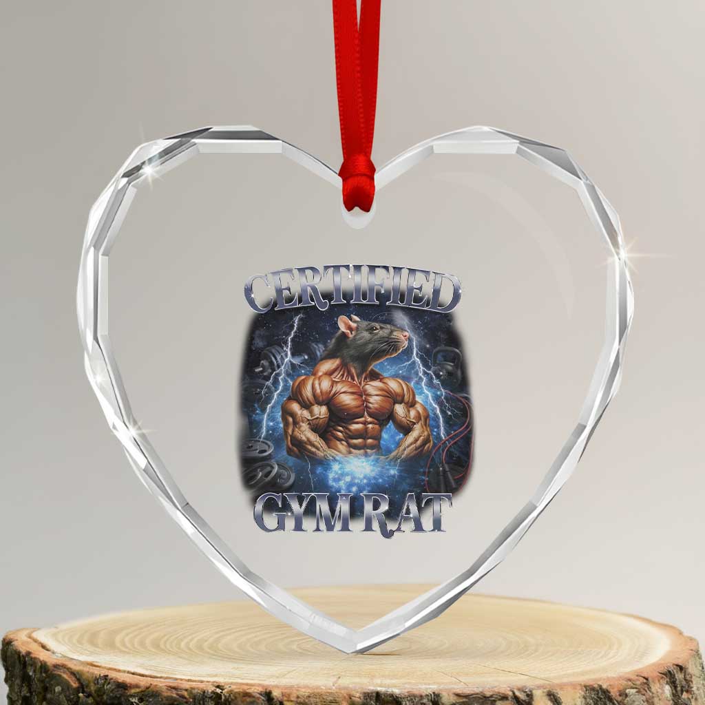 Funny Certified Gym Rat Heart Crystal Glass Ornament Fitness Bodybuilding Gym Lovers Meme - Wonder Print Shop