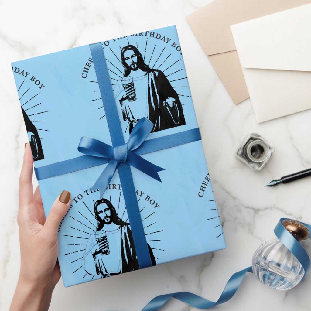Funny Cheers To The Birthday Boy Wrapping Paper Roll Christmas Christian Faith - Wonder Print Shop