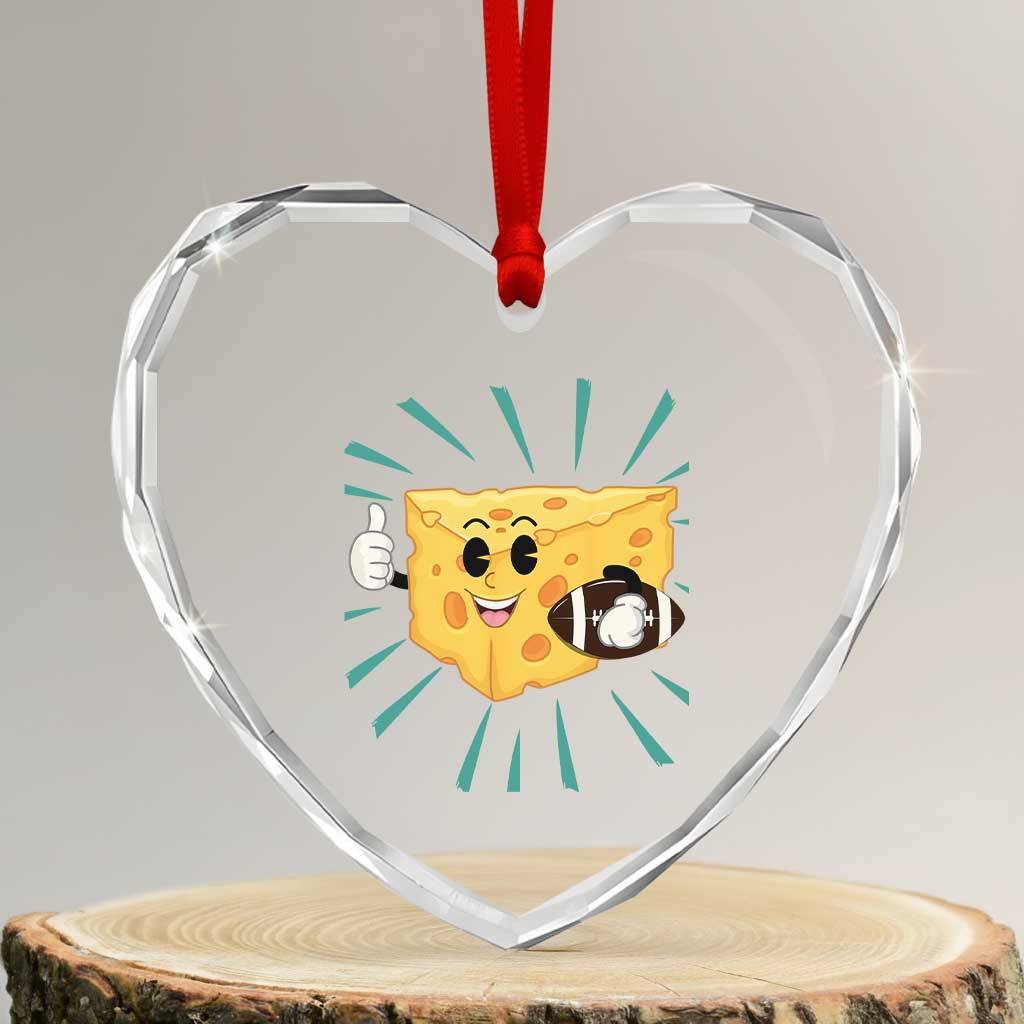 Funny Cheese Head Football Player Sports Gift Idea Heart Crystal Glass Ornament - Wonder Print Shop