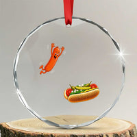 Funny Chicago Style Hot Dog Sausage Jumping Into Bun BBQ Crystal Glass Ornament