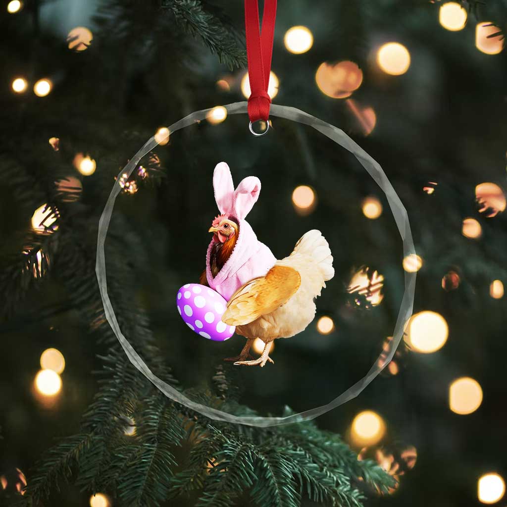 Funny Chicken Bunny Crystal Glass Ornament Happy Easter Eggs Farm TS02