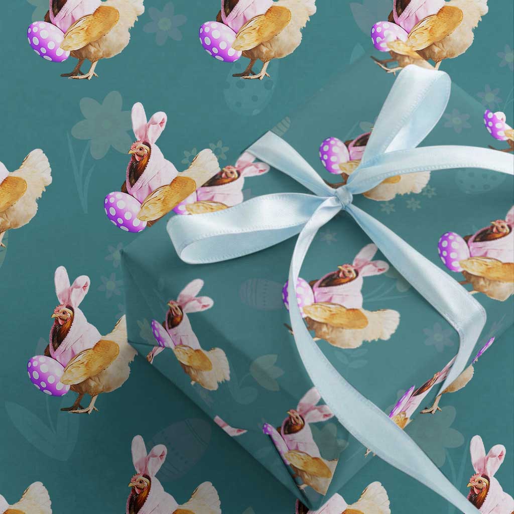 Funny Chicken Bunny Wrapping Paper Roll Happy Easter Eggs Farm