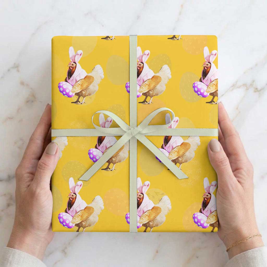 Funny Chicken Bunny Wrapping Paper Roll Happy Easter Eggs Farm