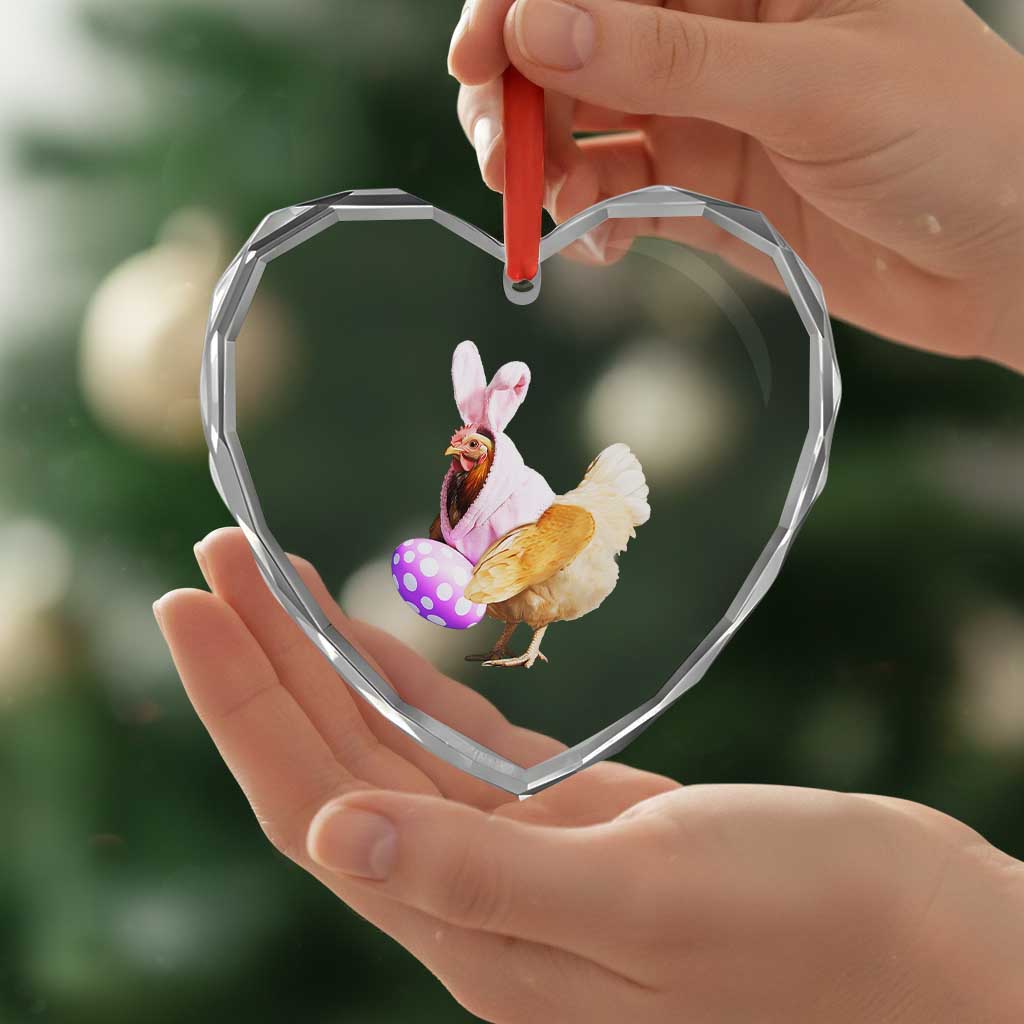 Funny Chicken Bunny Heart Crystal Glass Ornament Happy Easter Eggs Farm - Wonder Print Shop