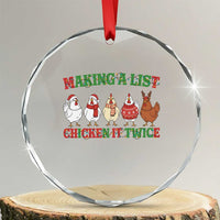 Funny Chicken Christmas Pun Crystal Glass Ornament Making a List Chicken It Twice Cute Holiday Farm Animal - Wonder Print Shop