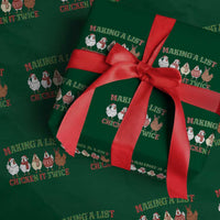 Funny Chicken Christmas Pun Wrapping Paper Roll Making a List Chicken It Twice Cute Holiday Farm Animal - Wonder Print Shop