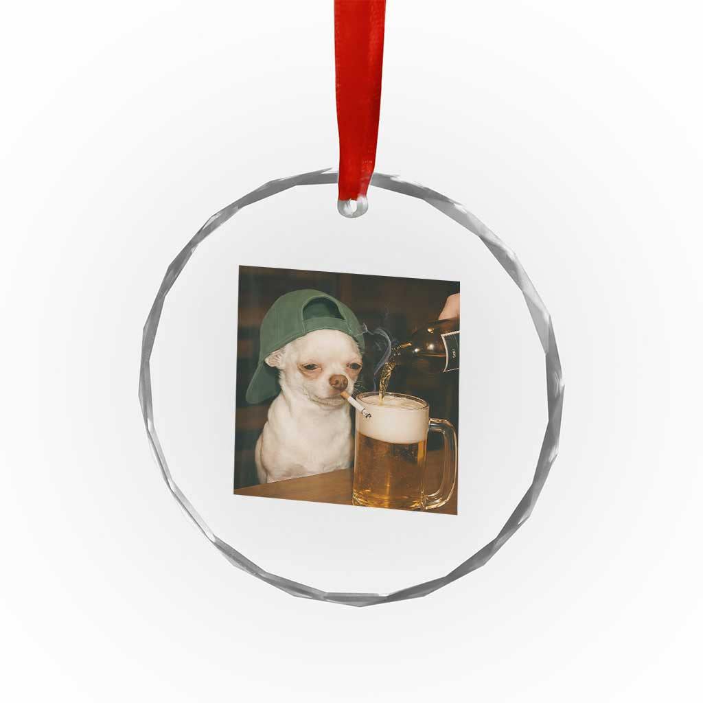 Funny Chihuahua St Patricks Day Meme Crystal Glass Ornament Chihuahua Smoking Irish Beer Lover