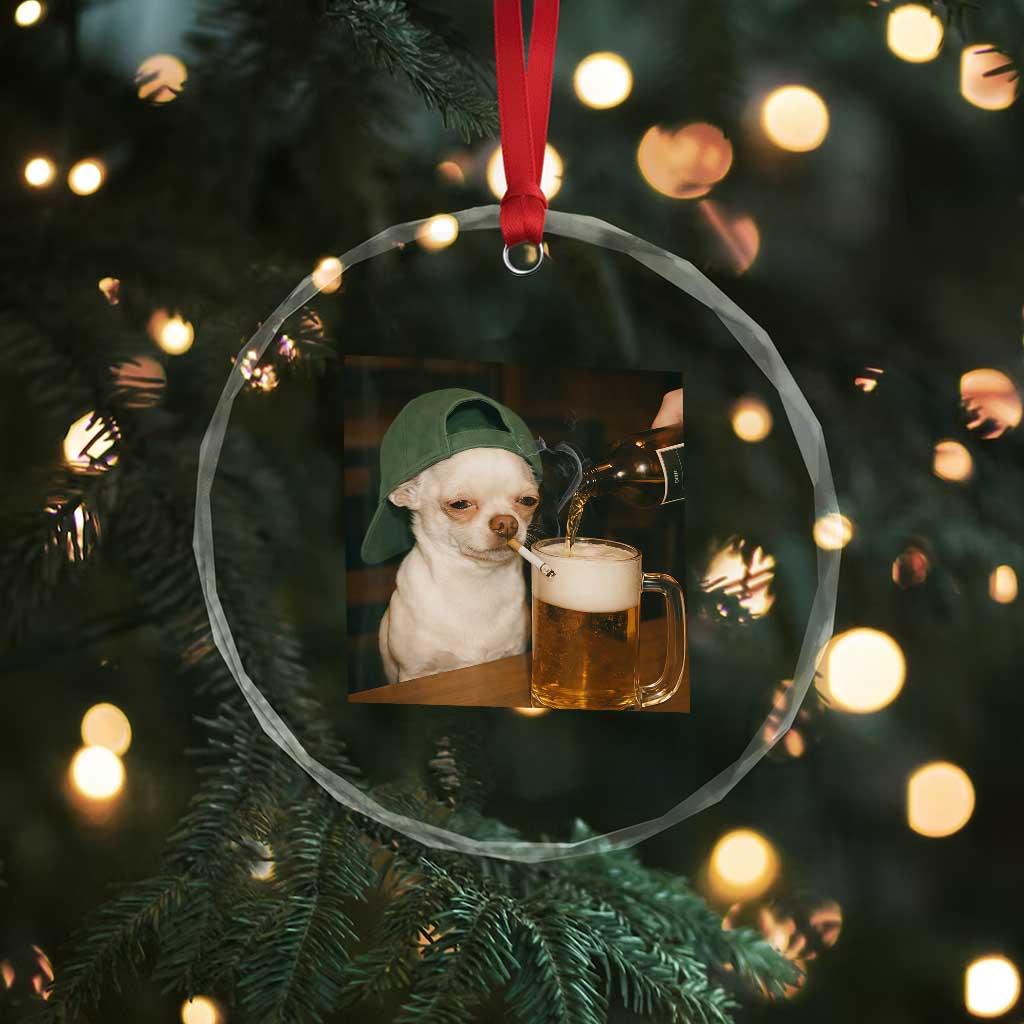 Funny Chihuahua St Patricks Day Meme Crystal Glass Ornament Chihuahua Smoking Irish Beer Lover