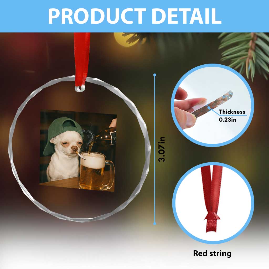 Funny Chihuahua St Patricks Day Meme Crystal Glass Ornament Chihuahua Smoking Irish Beer Lover