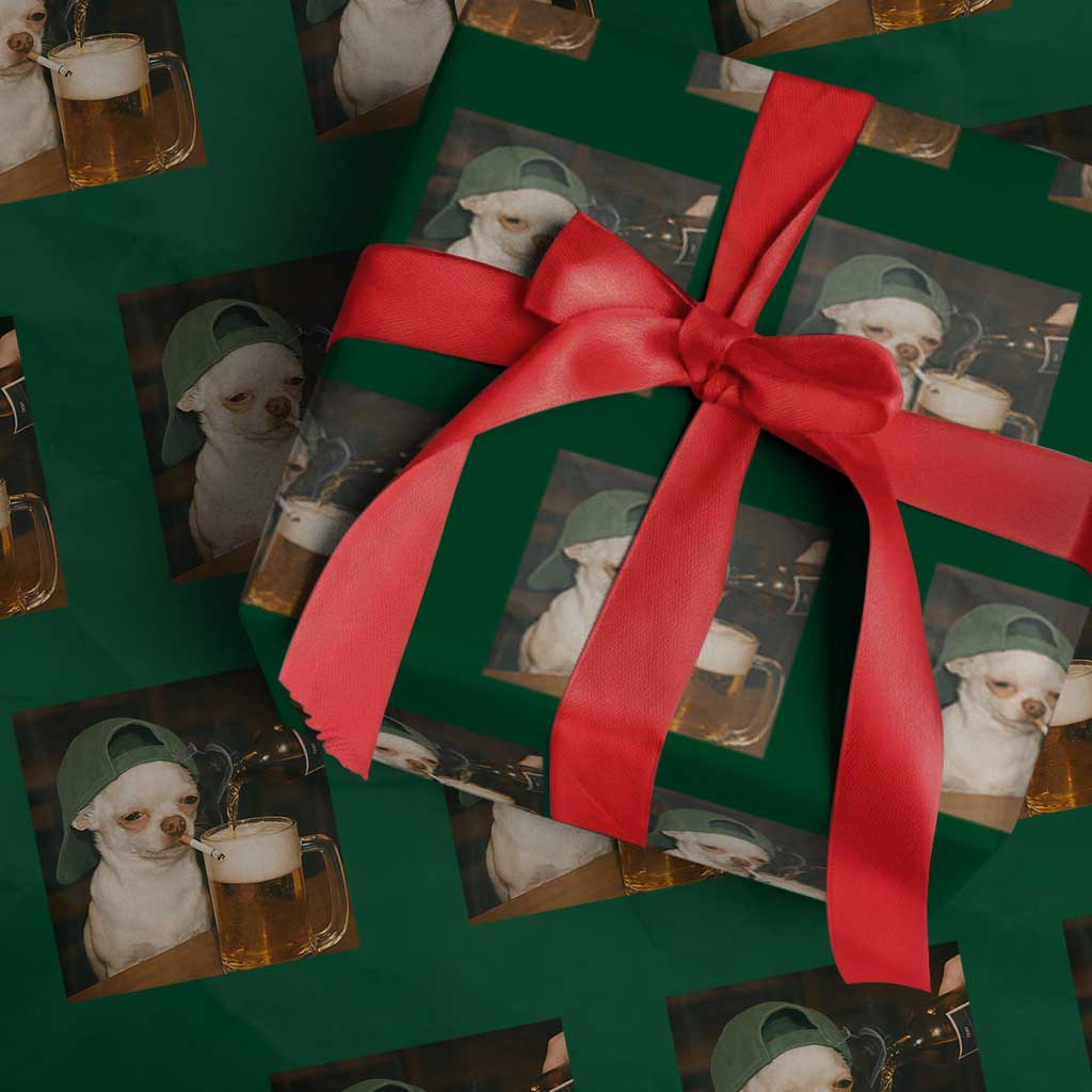 Funny Chihuahua St Patricks Day Meme Wrapping Paper Roll Chihuahua Smoking Irish Beer Lover
