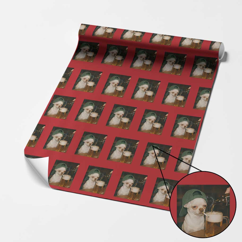 Funny Chihuahua St Patricks Day Meme Wrapping Paper Roll Chihuahua Smoking Irish Beer Lover
