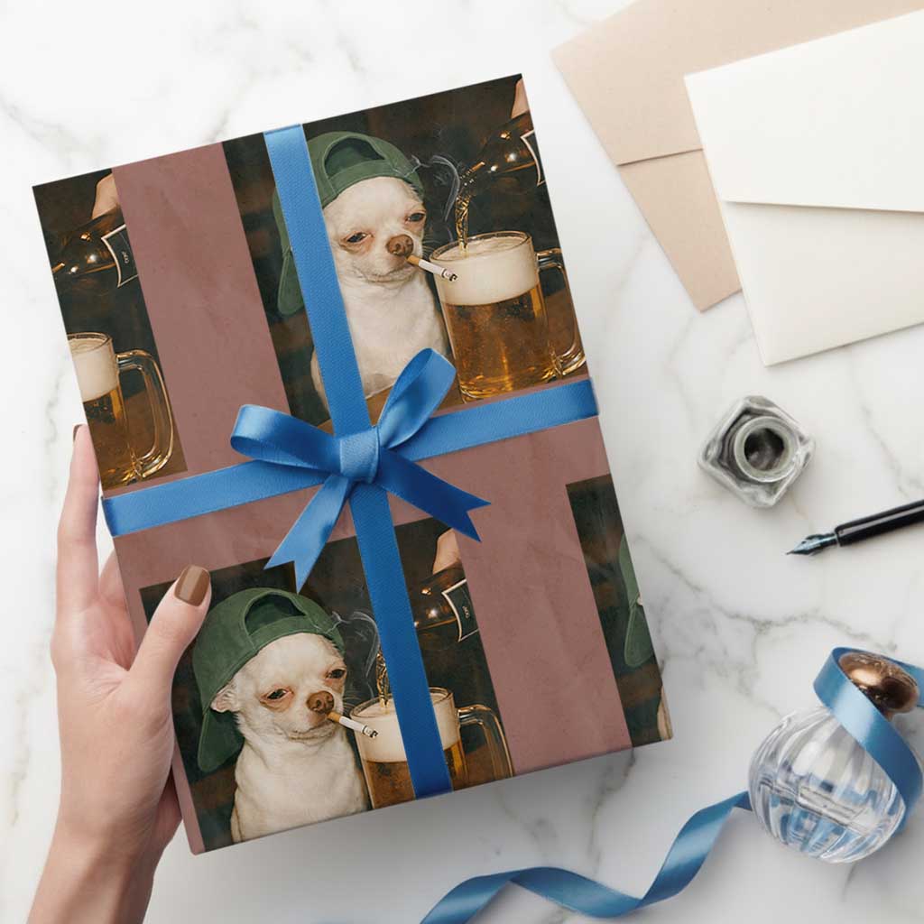 Funny Chihuahua St Patricks Day Meme Wrapping Paper Roll Chihuahua Smoking Irish Beer Lover