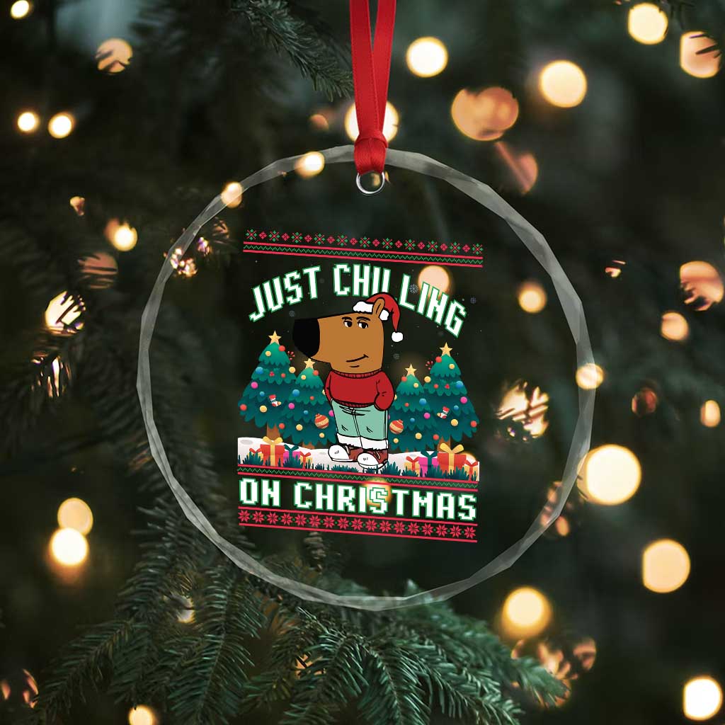 Funny Chillin Guy Just Chilling On Christmas Viral Meme Crystal Glass Ornament TS09