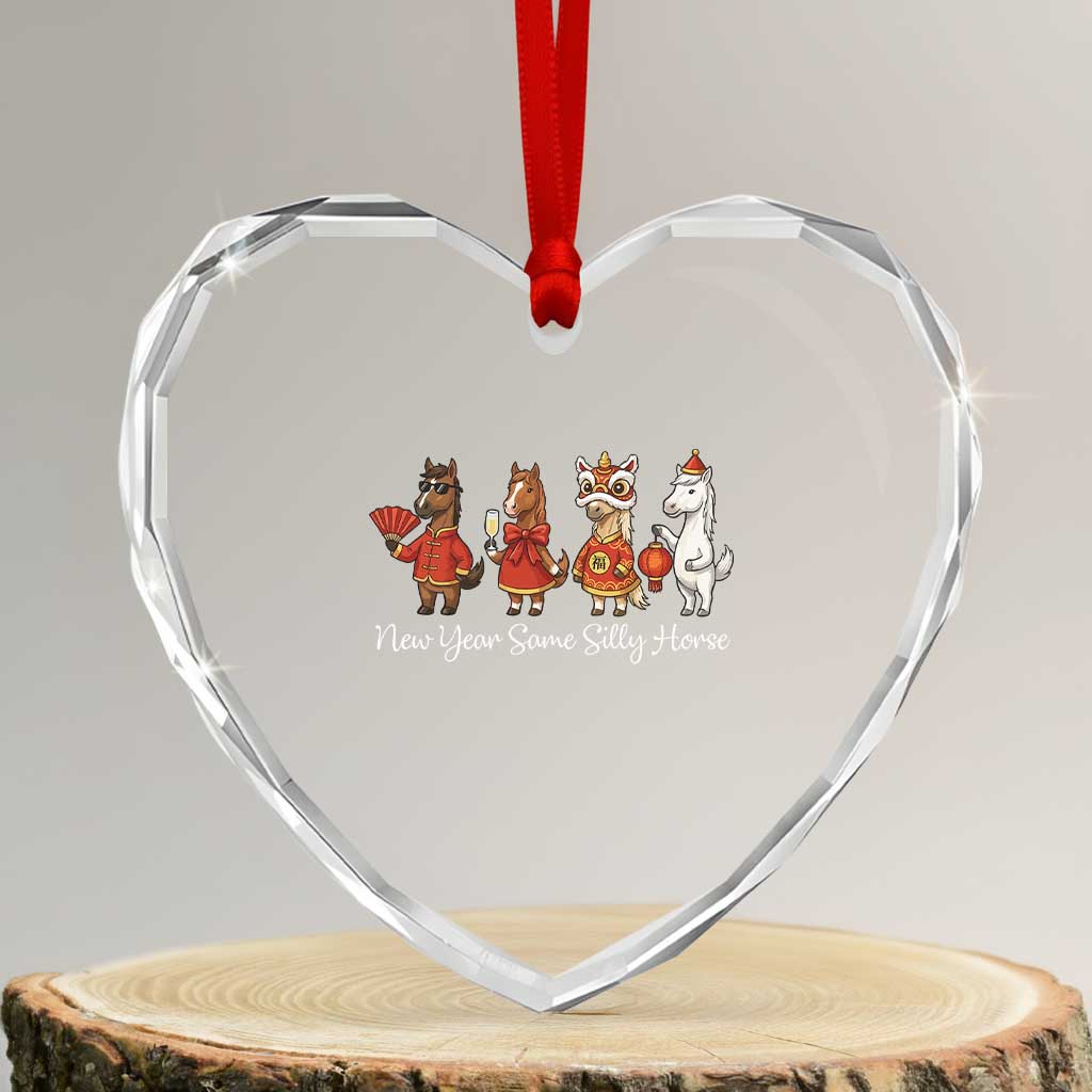 Funny Chinese New Year 2026 Heart Crystal Glass Ornament New Year Same Silly Horse - Wonder Print Shop