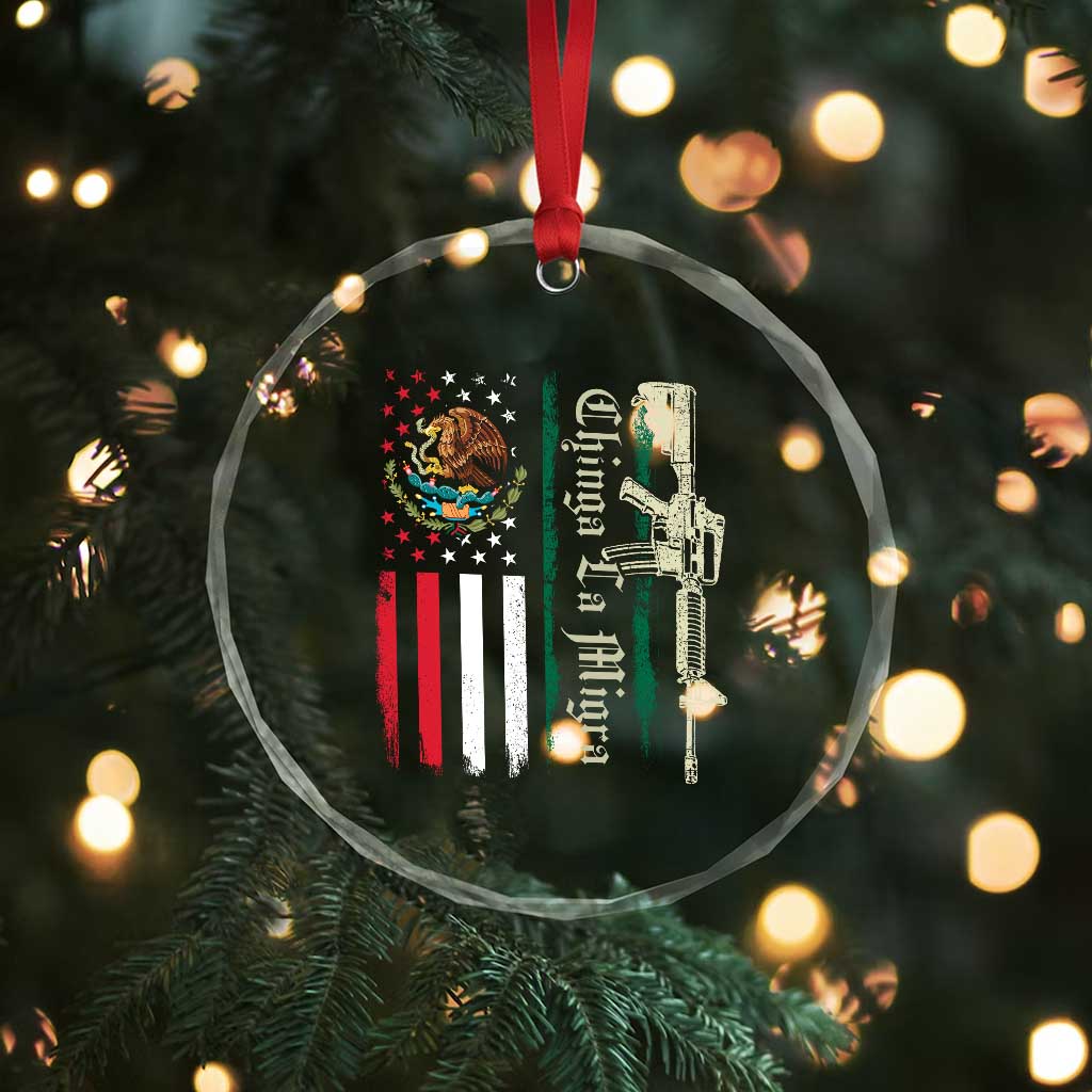 Funny Chinga La Migra Crystal Glass Ornament Gun Vintage Mexican Flag - Wonder Print Shop