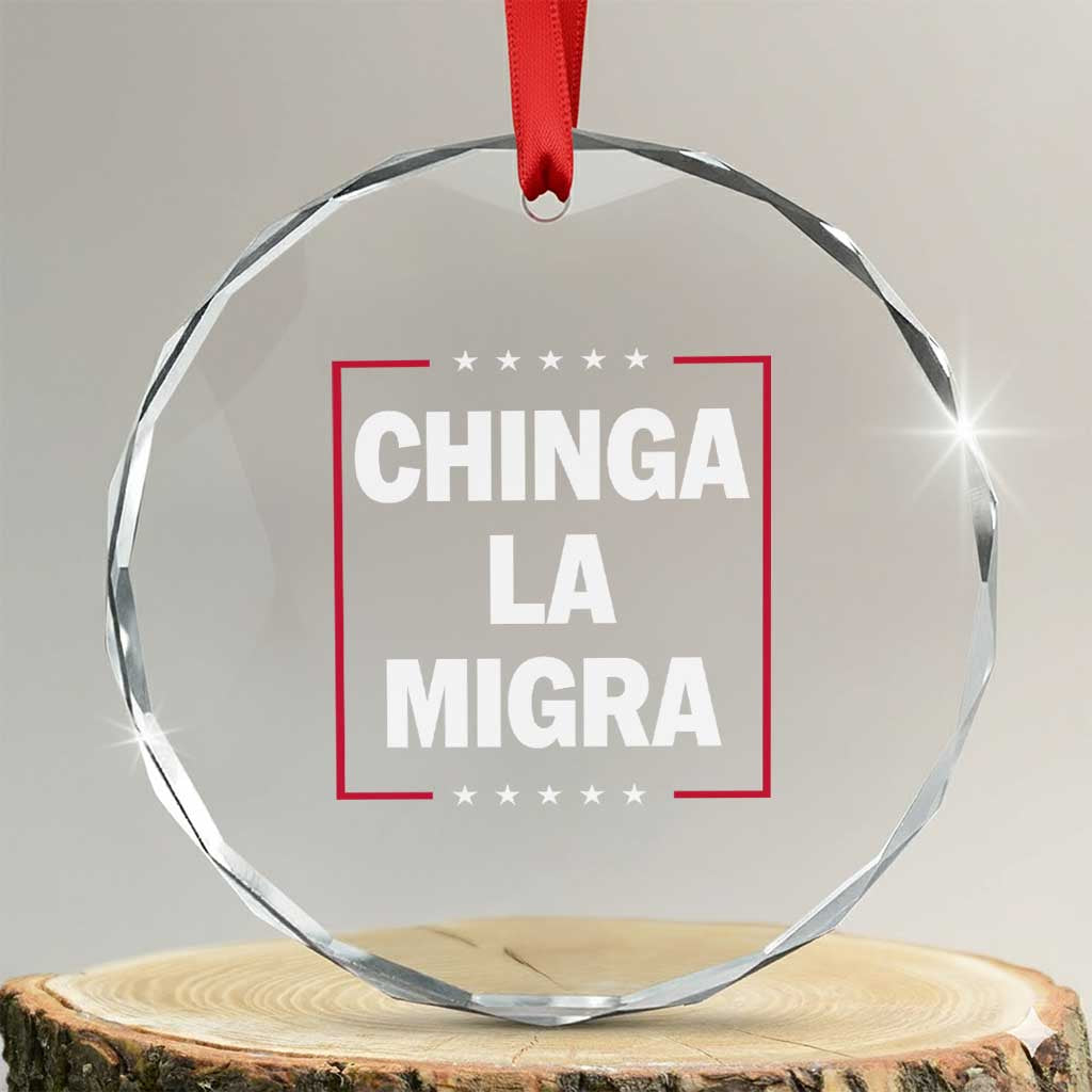 Funny Chinga La Migra Crystal Glass Ornament Star Stripes - Wonder Print Shop
