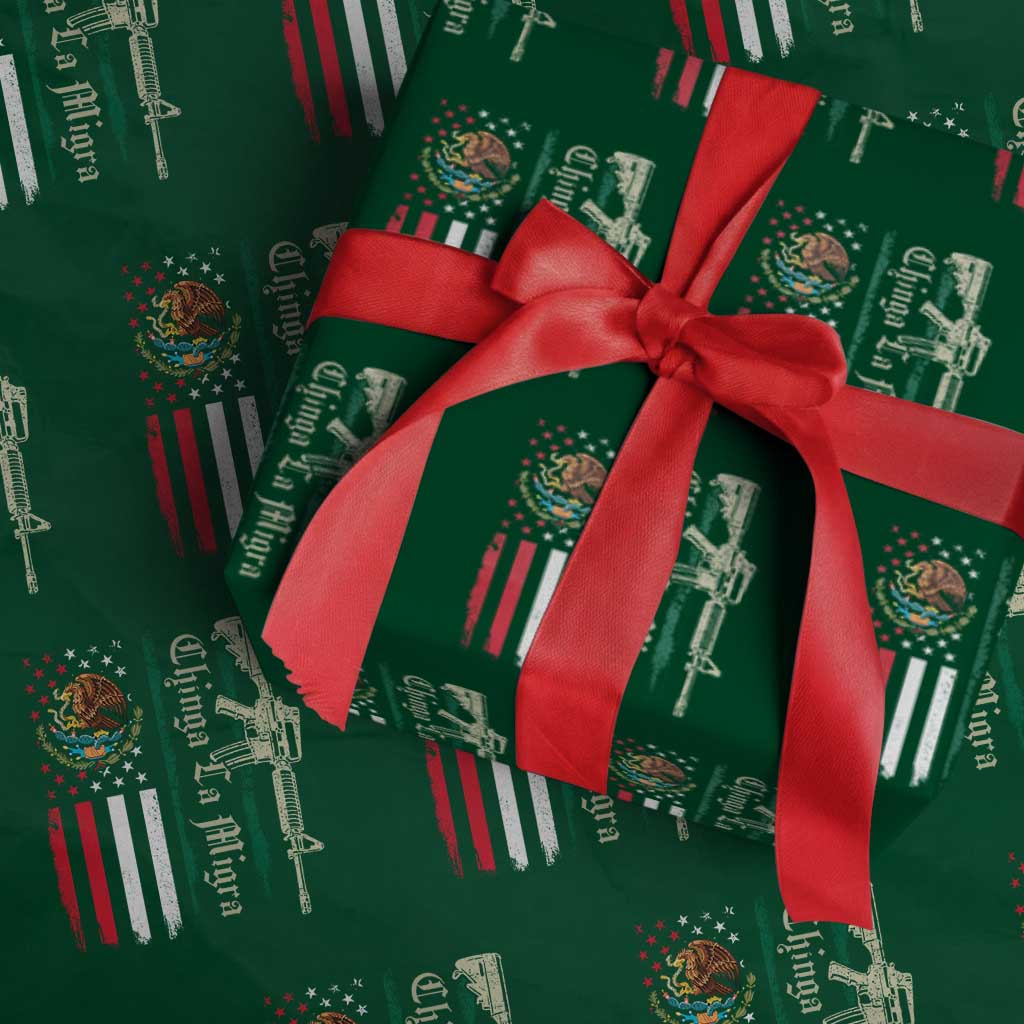Funny Chinga La Migra Wrapping Paper Roll Gun Vintage Mexican Flag - Wonder Print Shop