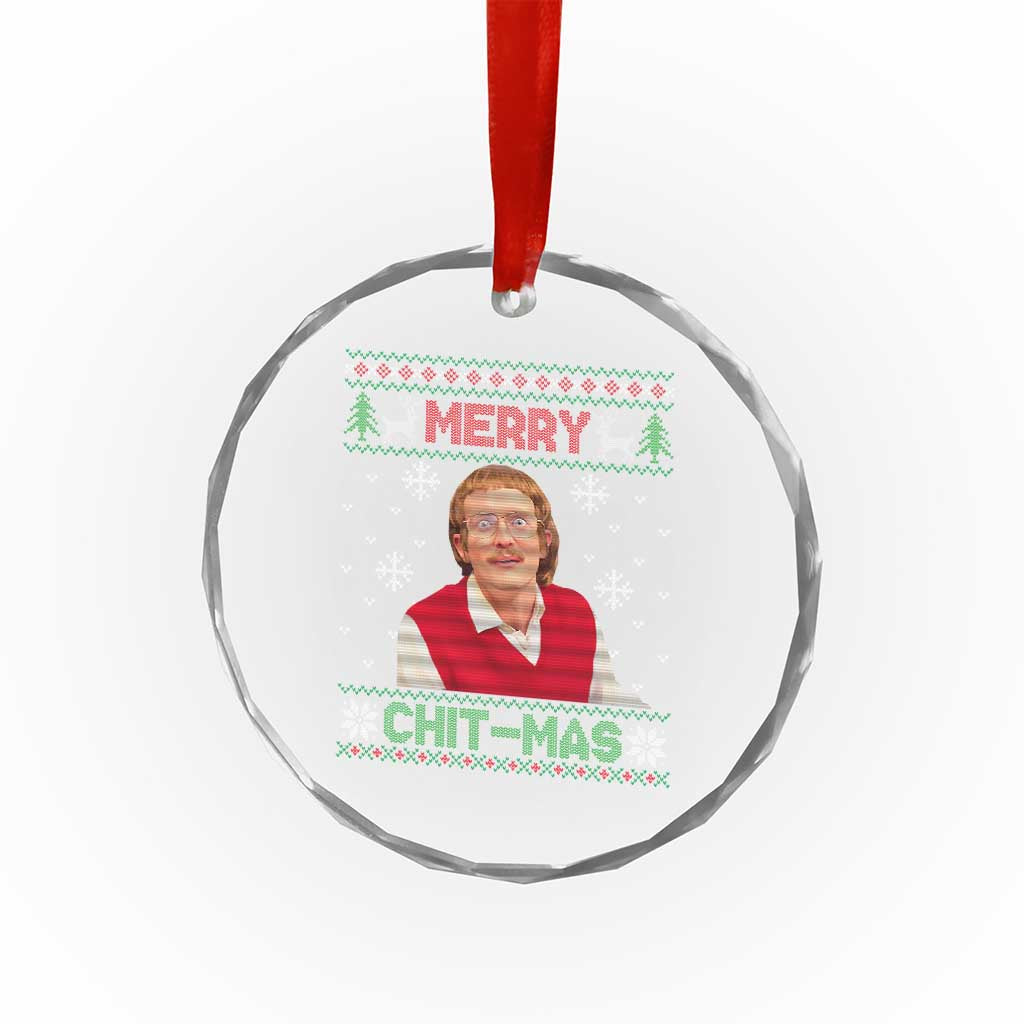 Funny Chit Christmas Merry Chit-Mas Crystal Glass Ornament Retro Holiday Humor - Wonder Print Shop