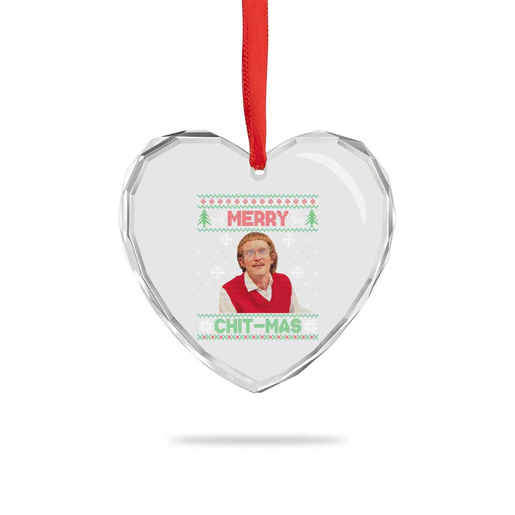 Funny Chit Christmas Merry Chit-Mas Heart Crystal Glass Ornament Retro Holiday Humor - Wonder Print Shop