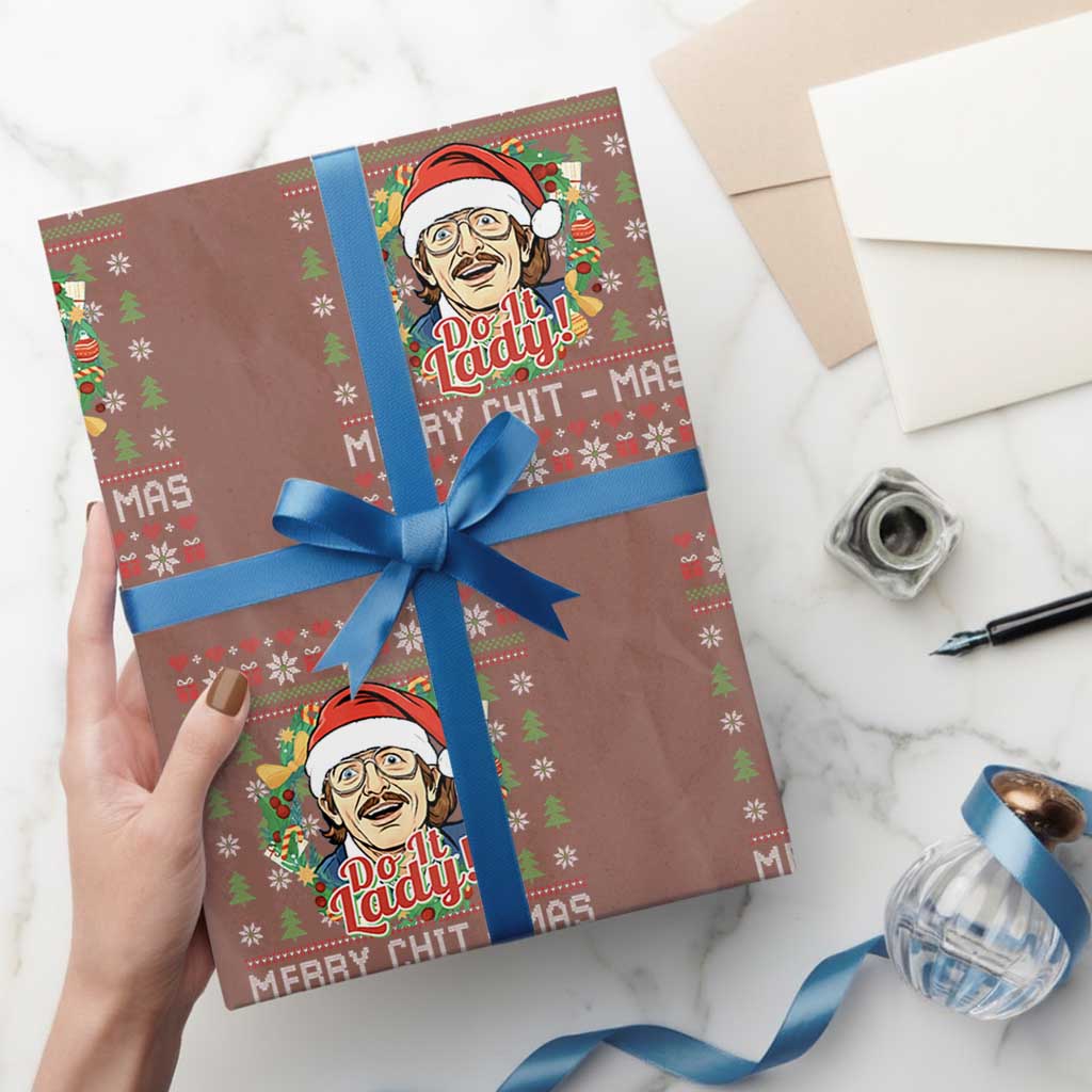 Funny Chit Christmas Wrapping Paper Roll Merry Chit Mas Do It Lady Xmas Wreath - Wonder Print Shop