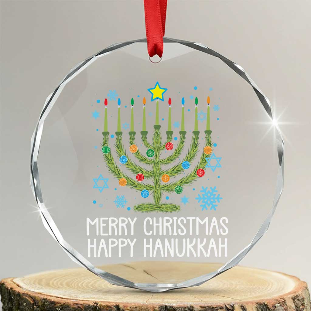 Funny Chrismukkah Crystal Glass Ornament Merry Xmas Happy Hanukkah Xmas Tree Jewish Menorah TS11