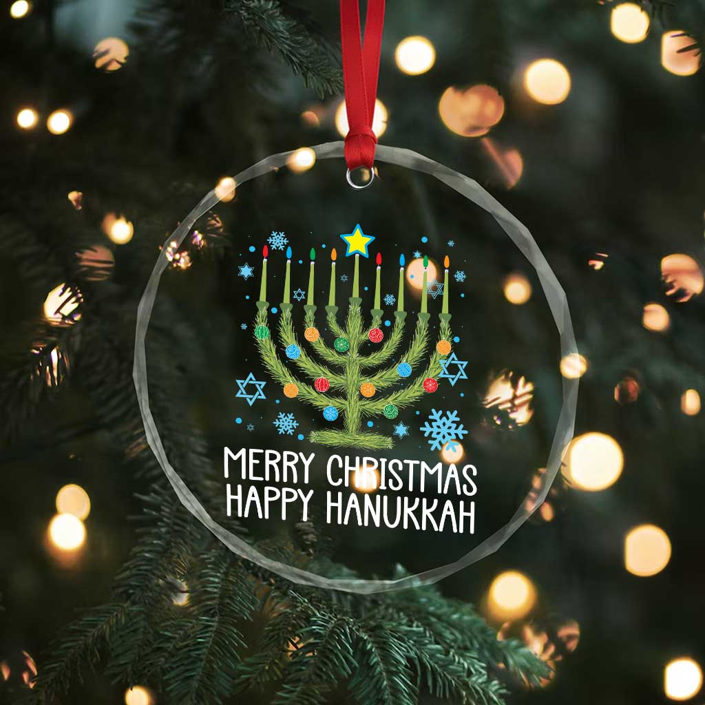 Funny Chrismukkah Crystal Glass Ornament Merry Xmas Happy Hanukkah Xmas Tree Jewish Menorah TS11