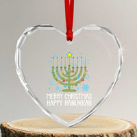Funny Chrismukkah Heart Crystal Glass Ornament Merry Xmas Happy Hanukkah Xmas Tree Jewish Menorah - Wonder Print Shop