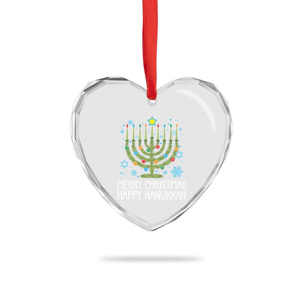 Funny Chrismukkah Heart Crystal Glass Ornament Merry Xmas Happy Hanukkah Xmas Tree Jewish Menorah - Wonder Print Shop