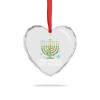 Funny Chrismukkah Heart Crystal Glass Ornament Merry Xmas Happy Hanukkah Xmas Tree Jewish Menorah - Wonder Print Shop